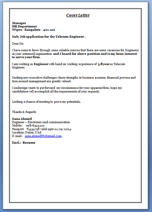 Electronic engineer cover letter sample